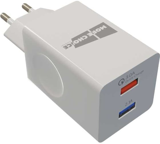 Сетевое зарядное устройство More Choice Smart 2USB 3.0A QC3.0 быстрая зарядка NC55QC White