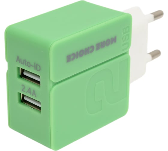 Сетевое зарядное устройство More Choice 2USB 2.4A для Lightning 8-pin 1 м NC46i Green