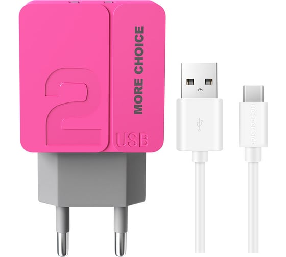 СЗУ More Choice 2USB 2.4A для Type-C 1м NC46a Pink 1