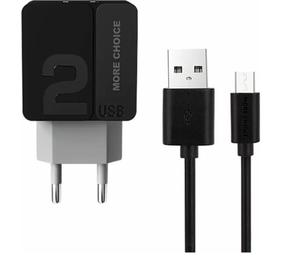 СЗУ More Choice 2USB 2.4A для micro USB 1м NC46m Black Grey