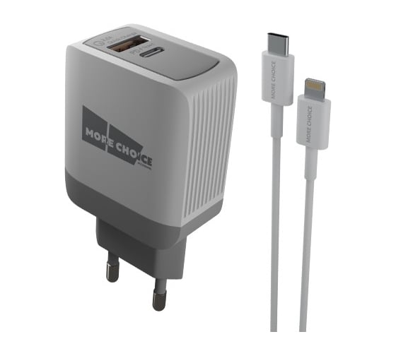 СЗУ More Choice Smart 2USB 3.0A PD 20W+QC3.0 быстрая зарядка для Lighting Type-C NC71Si White
