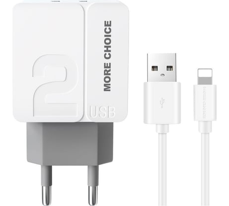 СЗУ More Choice 2USB 2.4A для Lightning 8-pin 1 м NC46i White Grey