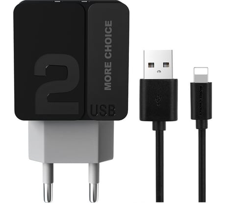 СЗУ More Choice 2USB 2.4A для Lightning 8-pin 1 м NC46i Black Grey
