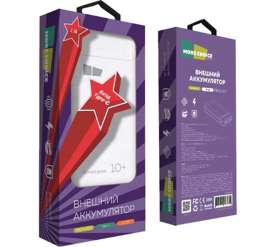 Внешний аккумулятор More Choice 10000mAh 2USB 2.1A PB33-10 White