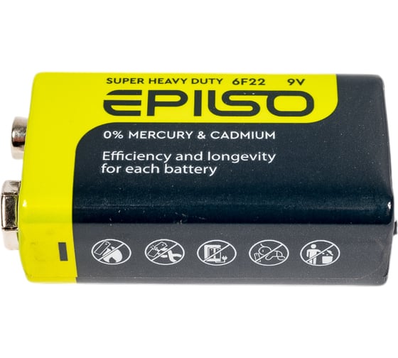 Солевой элемент питания Epilso (угольно-цинковый) 6f22/9v крона 1 shrink EPB-6F22-1S