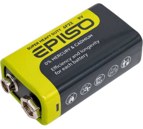 Солевой элемент питания Epilso (угольно-цинковый) 6f22/9v крона упаковка 24 шт EPB-6F22-24S