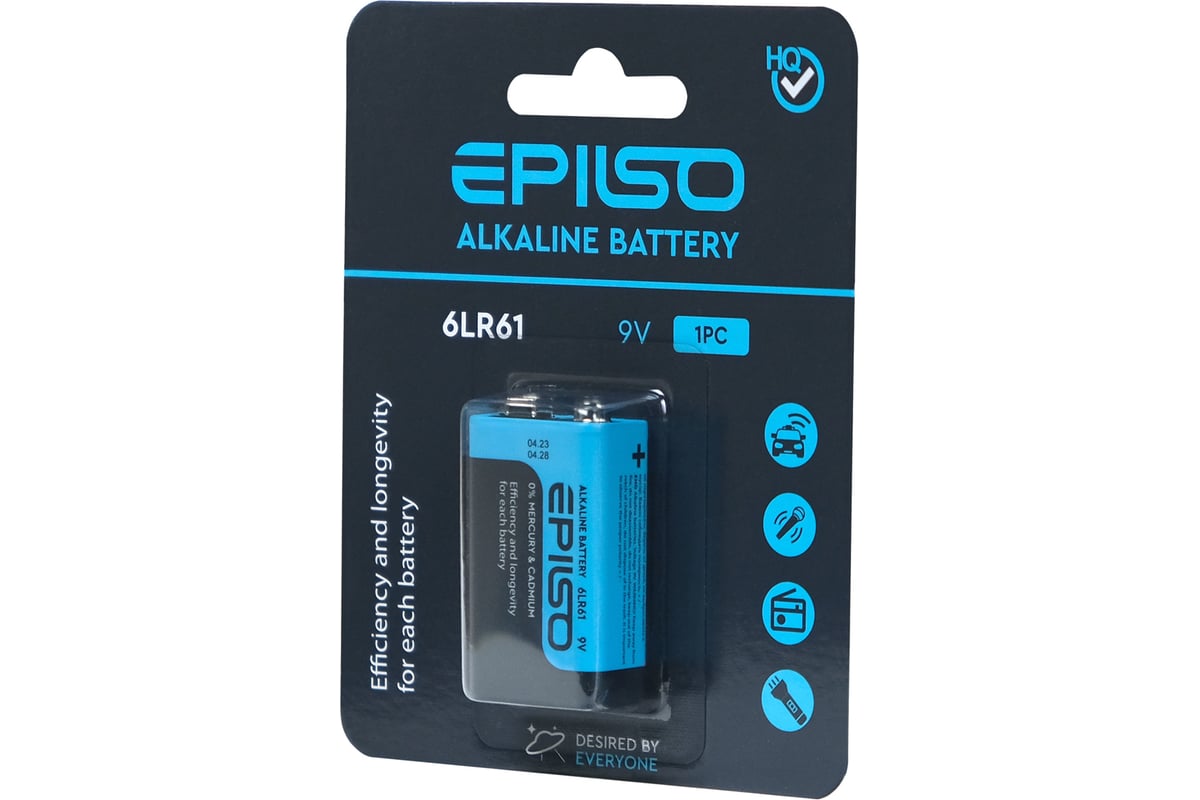 Элемент питания Epilso крона 9v щелочной 1 блистер карт EPB-6LR61-1BC ...