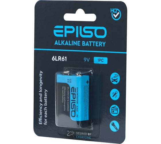 Элемент питания Epilso крона 9v щелочной 1 блистер карт EPB-6LR61-1BC