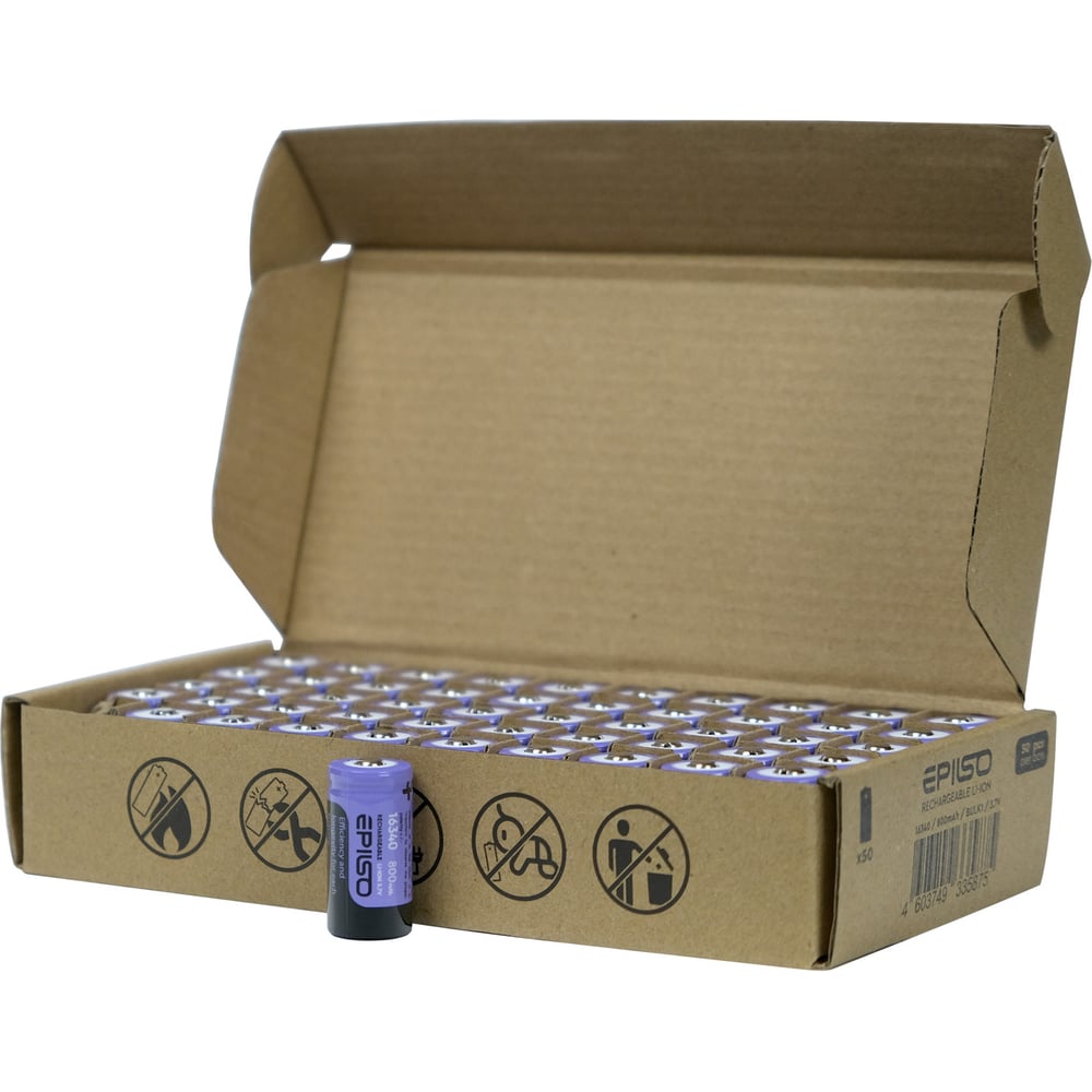 Аккумулятор li-ion Epilso 16340 800mah без защиты упаковка 50 штук EPB ...