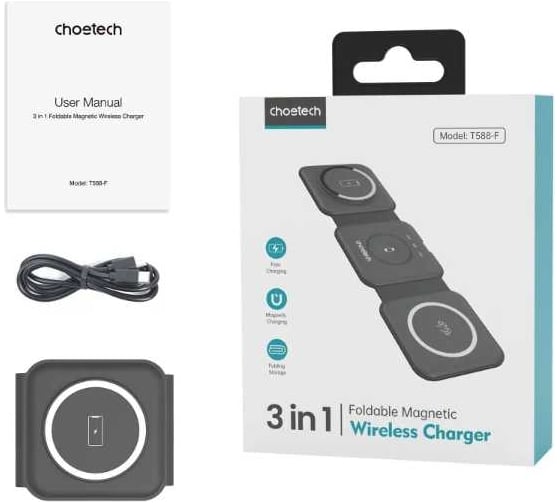Беспроводное зарядное устройство Choetech 3-в-1 (iPhone+AirPodsPro+iWatch) 15 Вт складное, цвет черный T588-F-CCBK