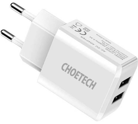 Сетевое зарядное устройство Choetech 10Вт (2xUSB-A) Travel, цвет белый C0030EU-WH