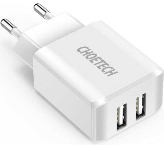 Сетевое зарядное устройство Choetech 10Вт (2xUSB-A) Travel, цвет белый C0030EU-WH