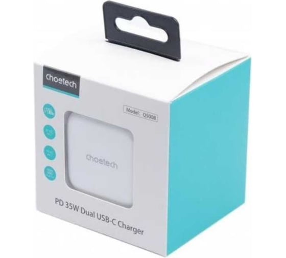 Сетевое зарядное устройство Choetech 35 Вт 2 x USB-C PD/QC/AFC, цвет белый Q5008-EU-WH