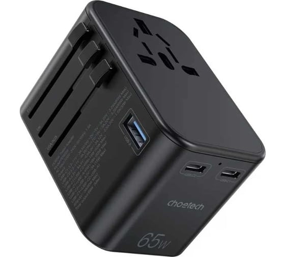 Универсальное сетевое зарядное устройство Choetech GAN 65Вт 2хUSB-С + USB-A PD Travel, цвет черный PD5009-BK