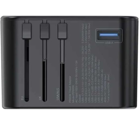 Универсальное сетевое зарядное устройство Choetech GAN 65Вт 2хUSB-С + USB-A PD Travel, цвет черный PD5009-BK