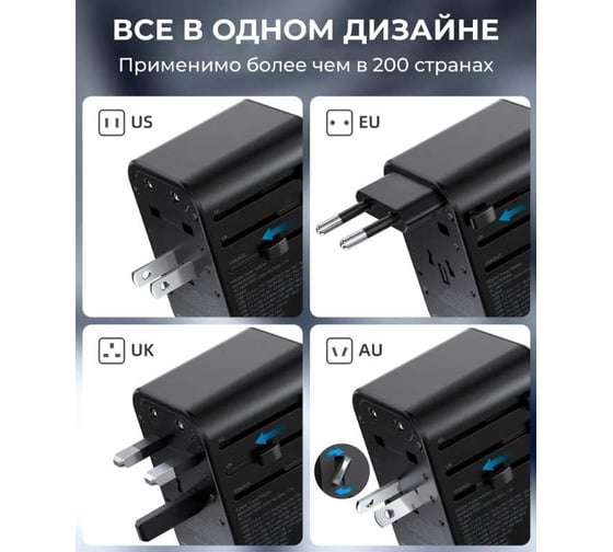 Универсальное сетевое зарядное устройство Choetech GAN 65Вт 2хUSB-С + USB-A PD Travel, цвет черный PD5009-BK