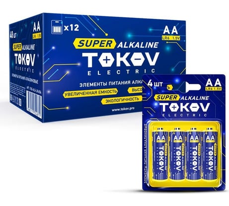 Элемент питания TOKOV ELECTRIC алкалиновый lr6/aa (блист.4шт) TKE-ALS-LR6/B4