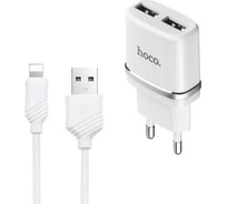 Сзу Hoco c12 smart 2xusb, 2.4а + usb кабель lightning 8-pin, 1м (белый) 0L-00037570