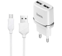 Сзу Hoco c12 smart 2xusb, 2.4а + usb кабель microusb, 1м (белый) 0L-00040528