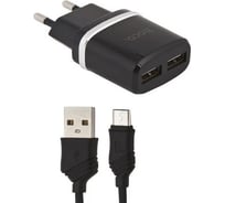 Сзу Hoco c12 smart 2xusb, 2.4а + usb кабель microusb, 1м (черный) 0L-00037571