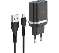 Сзу Hoco c12q smart 1xusb, 3а, 18w, qc3.0, led + usb кабель microusb, 1м (черный) 0L-00044849