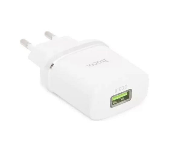 Сзу Hoco c12q smart 1xusb, 3а, 18w, qc3.0, led + usb кабель type-c, 1м (белый) 0L-00044852
