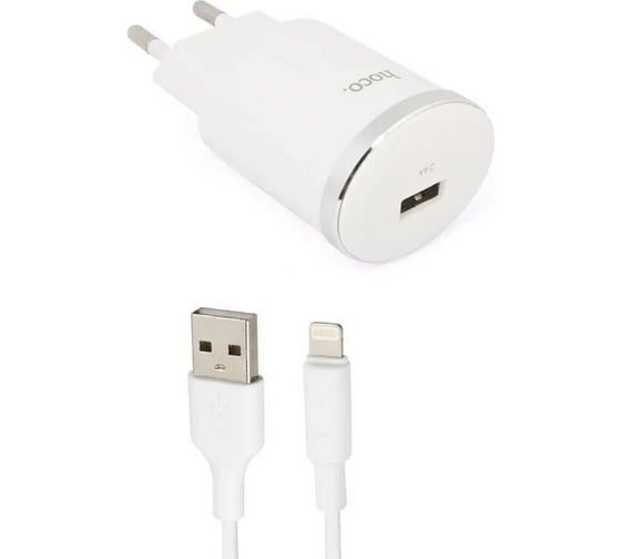 Сзу Hoco c37a thunder power 1xusb, 2.4а + usb кабель lightning 8-pin, 1м (белый) 0L-00041679 28114412