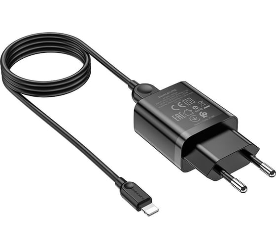 СЗУ Borofone ba52a gamble 1xusb, 2.1а + кабель lightning 8-pin, 1м (черный) 0L-00050008 1