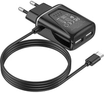 СЗУ Borofone ba50a beneficence 2xusb, 2.1а, интегрированный кабель type-c, 1м (черный) 0L-MG-WF316