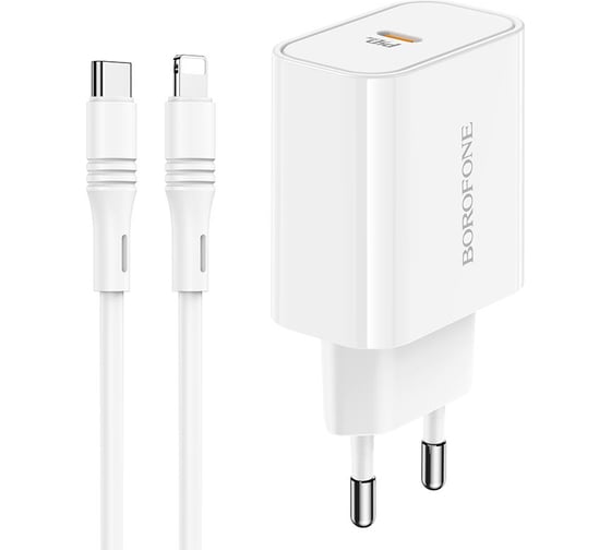 СЗУ Borofone ba57a easy speed 1xusb-c pd3.0 20w, 3a + кабель usb-c lightning 8-pin, 1м (белый) 0L-00051174 1