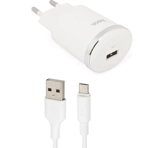 Сзу Hoco c37a thunder power 1xusb, 2.4а + usb кабель microusb, 1м (белый) 0L-00041680