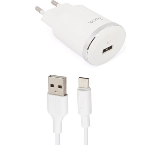 Сзу Hoco c37a thunder power 1xusb, 2.4а + usb кабель type-c, 1м (белый) 0L-00041681 1