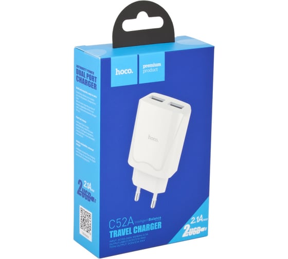 Сзу Hoco c52a authority power 2xusb, 2.1а (белый) 0L-00041126