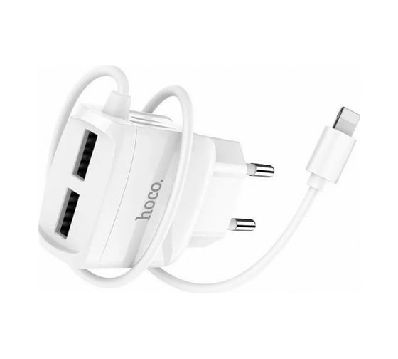 Сзу Hoco c59a mega joy 2xusb, 2.4а, интегр кабель lightning 8-pin, 1м (белый) 0L-00044709