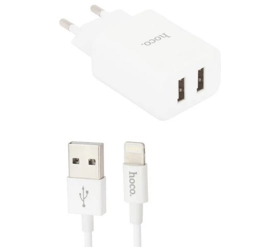 Сзу Hoco c62a victoria 2xusb, 2.1а + usb кабель lightning 8-pin, 1м (белый) 0L-00041402