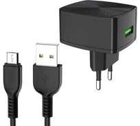 Сзу Hoco c70a cutting-edge 1xusb, 3а, 18w, qc3.0 + usb кабель microusb, 1м (черный) 0L-00048601