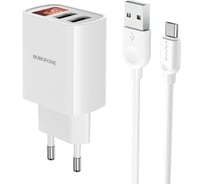 СЗУ Borofone ba58a mighty 2xusb, 2.4а, led дисплей + кабель microusb, 1м (белый) 0L-00051171