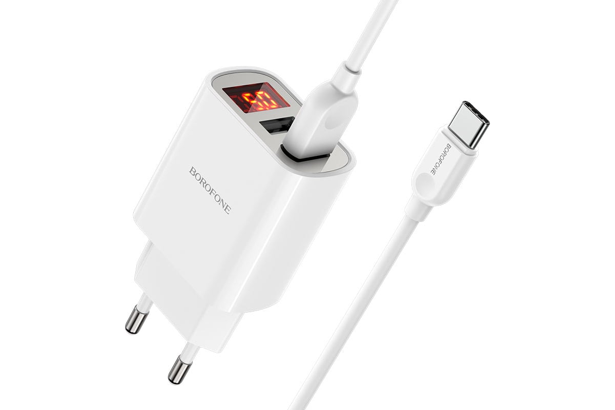 Borofone BA58A Mighty 2xUSB 2.4A + кабель USB Type-C 1.0m White