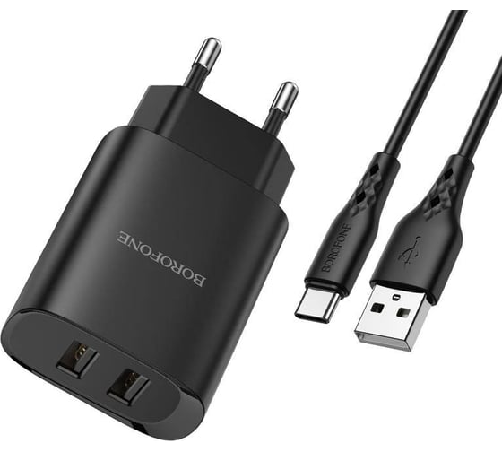 СЗУ Borofone bn2 super fast 2xusb, 2.1а + кабель type-c, 1м (черный) 0L-00050251