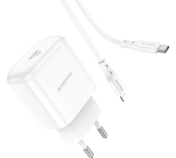 СЗУ Borofone bn3 1xusb-c pd 20w, 3a + кабель lightning 8-pin, 1м (белый) 0L-00051168 1