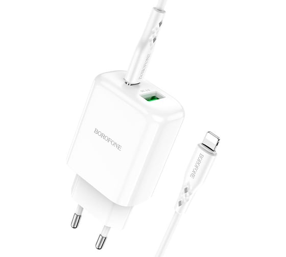 СЗУ Borofone bn4 potential 1xusb qc3.0, pd 20w + кабель usb-c lightning 8-pin, 1м (белый) 0L-00051166
