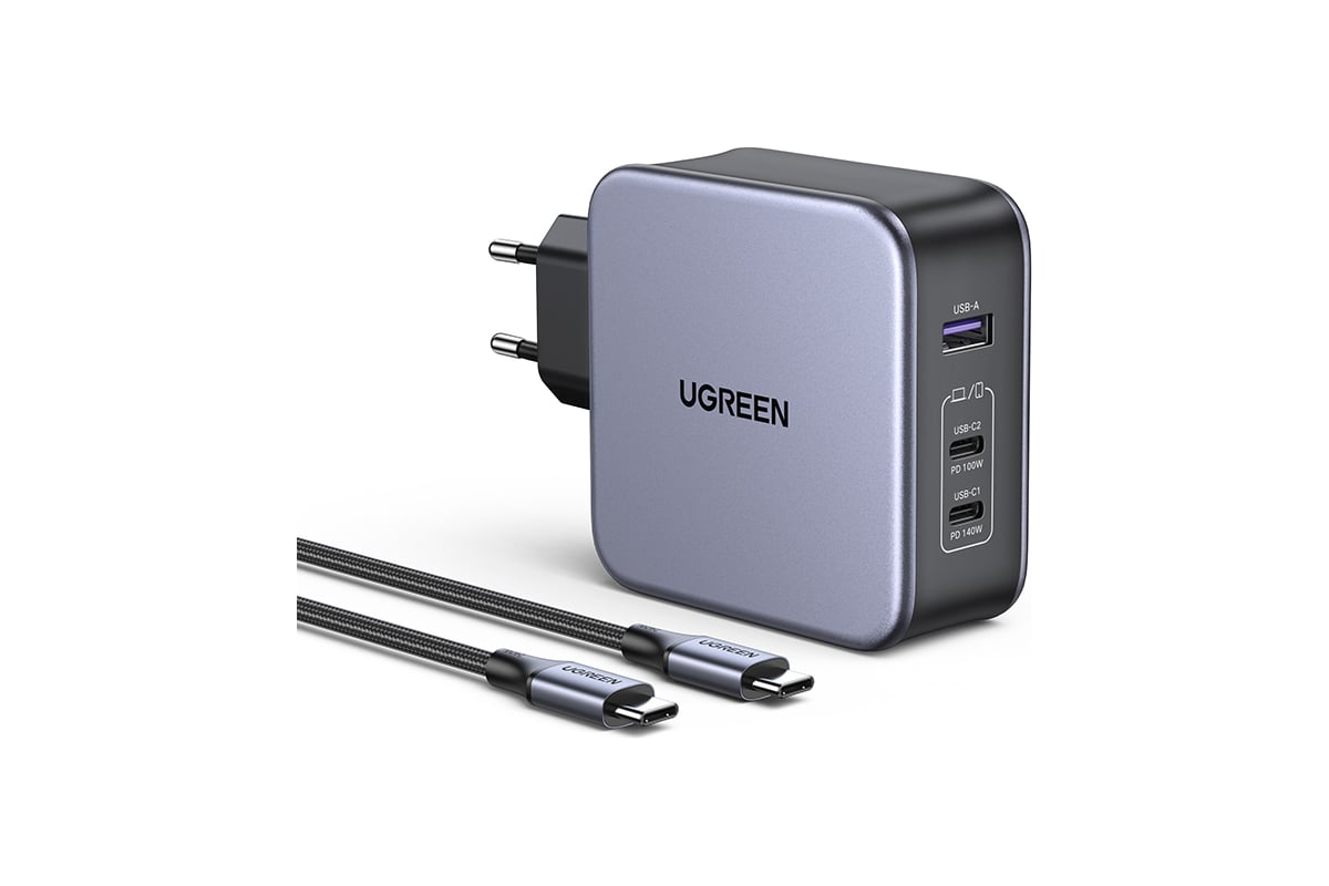 Сетевое зарядное устройство Ugreen NEXODE USB A + 2 USB C 140W GAN + кабель  USB-C 2м 90549 - выгодная цена, отзывы, характеристики, фото - купить в  Москве и РФ