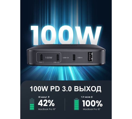 Сетевое зарядное устройство Ugreen USB A + 3 USB C 100W Desktop Fast Charger 70870