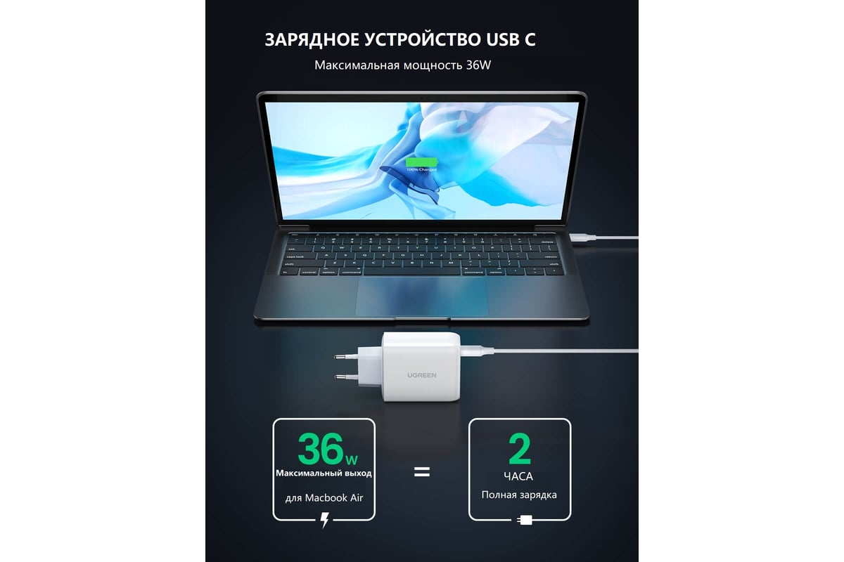 Сетевое зарядное устройство Ugreen USB A + USB C 36W Wall Charger, цвет  белый 60468 - выгодная цена, отзывы, характеристики, фото - купить в Москве  и РФ