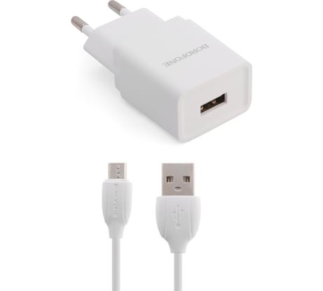Сетевое зарядное устройство Borofone ba19a nimble 1xusb, 1а + кабель microusb, 1м, белый 0L-00048558 23752-BA19AWM