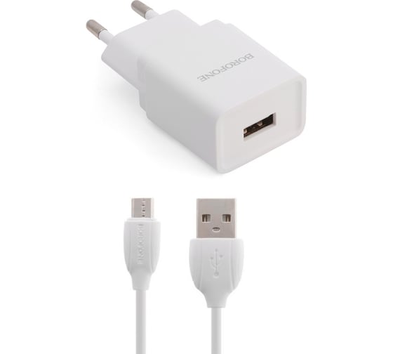 Сетевое зарядное устройство Borofone ba19a nimble 1xusb, 1а + кабель microusb, 1м, белый 0L-00048558 23752-BA19AWM