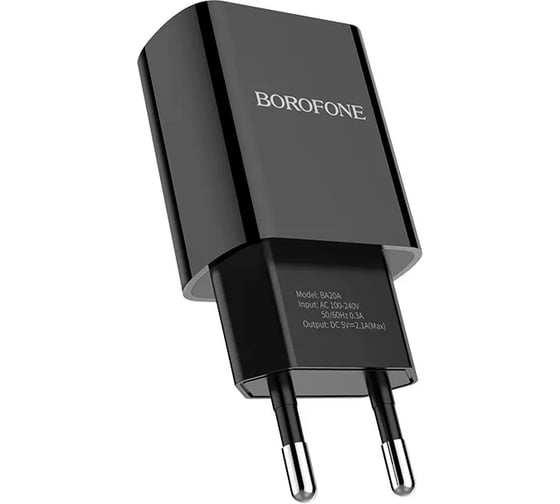 Сетевое зарядное устройство Borofone ba20a sharp 1xusb, 2.1а + кабель type-c, 1м, черный 0L-00043194
