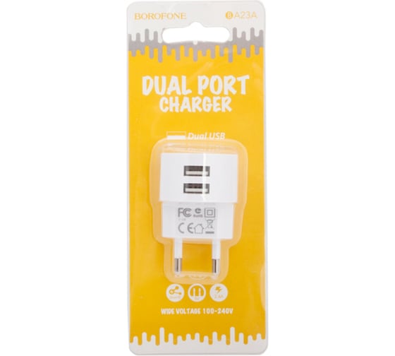 Сетевое зарядное устройство Borofone ba23a brilliant 2xusb, 2.4а, белый 0L-00044344