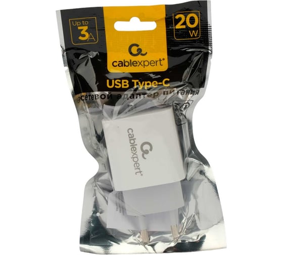 Зарядное устройство Cablexpert 20вт, 3а, qc3.0/pd, 1 порт type-c, белый, пакет, MP3A-PC-44