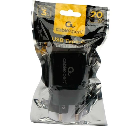Зарядное устройство Cablexpert 20вт, 3а, qc3.0/pd, 1 порт type-c, черный, пакет, MP3A-PC-45